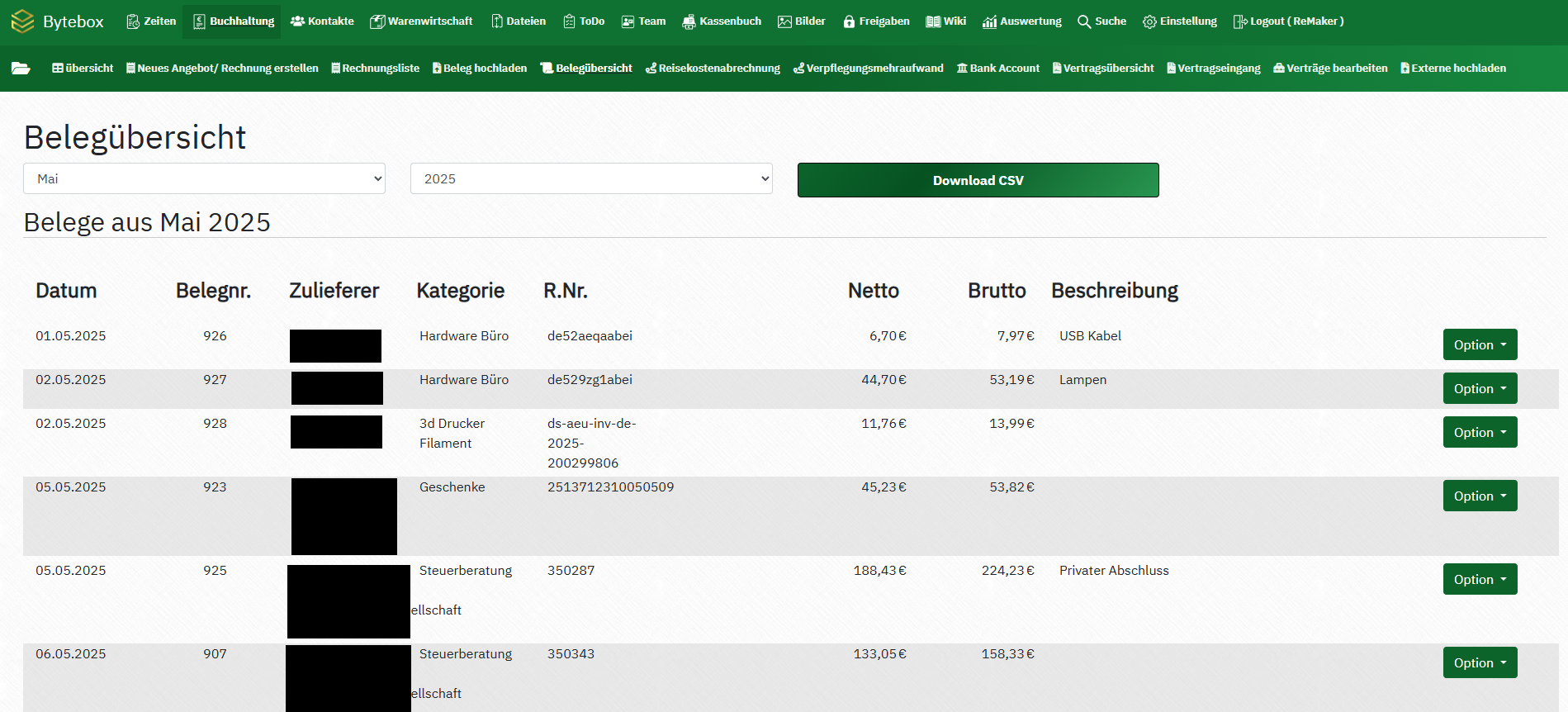 Screenshot: Dokumenten-Upload und Kategorisierung